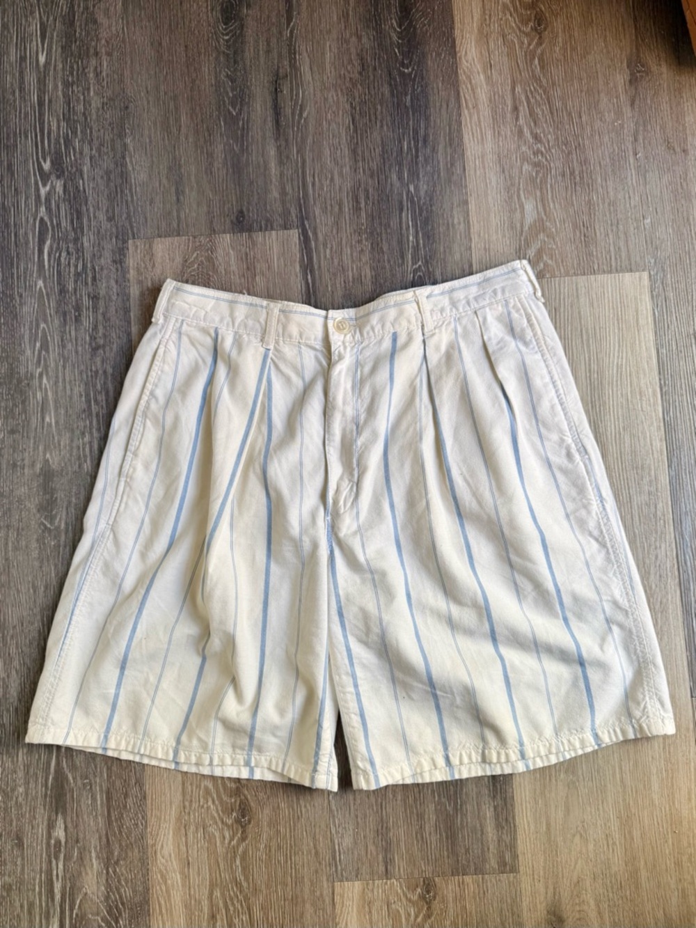 Vintage Ralph Lauren White Shorts with Light Blue Stripes Waist 32”